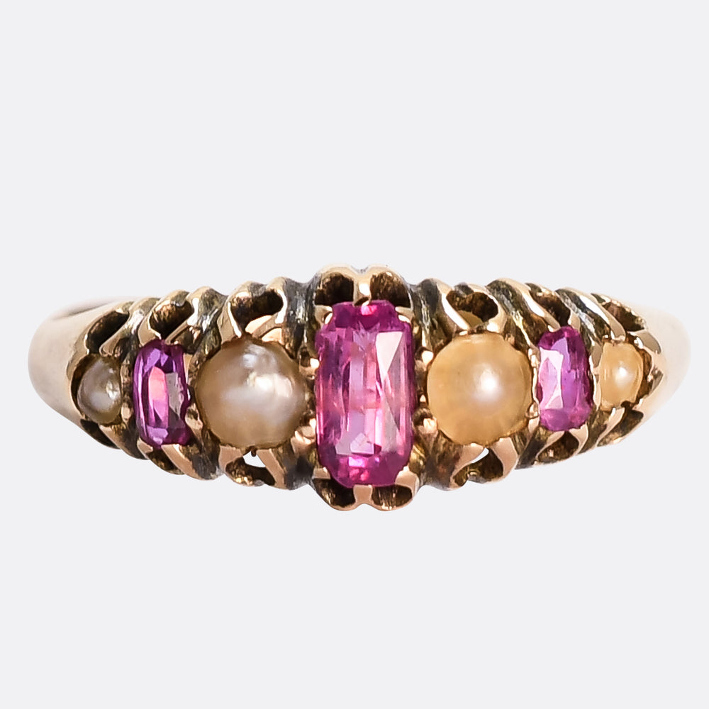 Victorian Pink Topaz & Pearl Ring