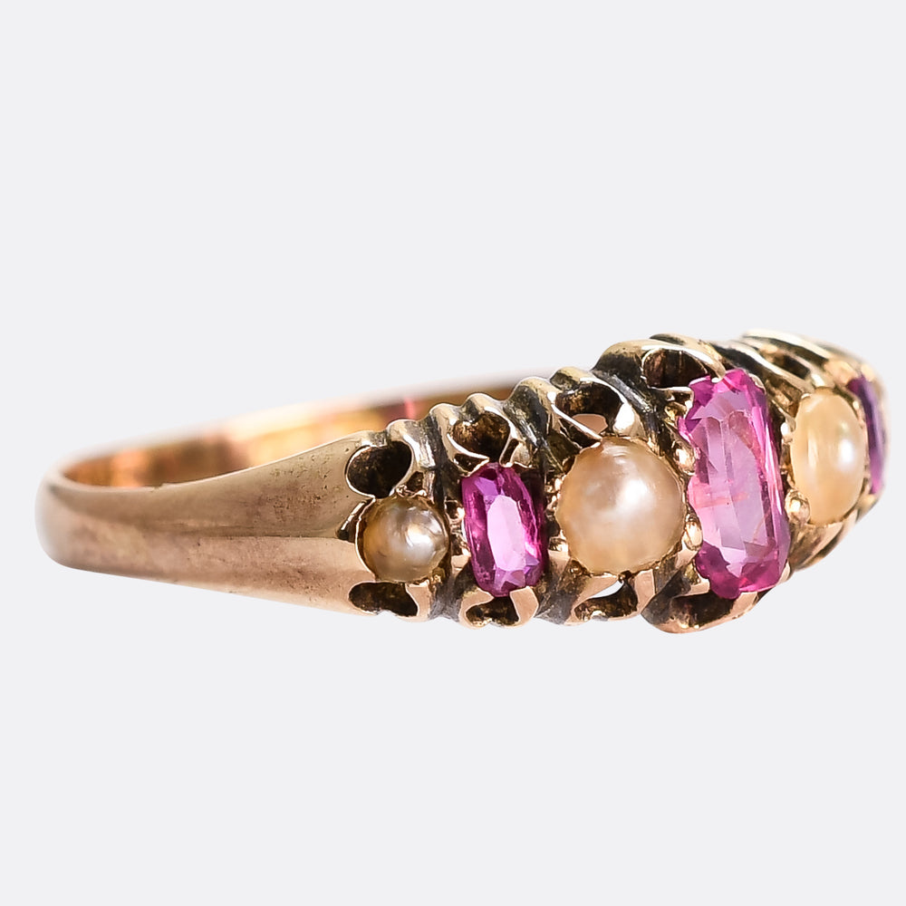 Victorian Pink Topaz & Pearl Ring