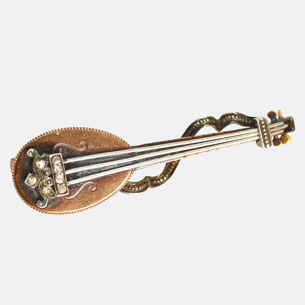 Victorian Rose Cut Diamond Mandolin Pendant Brooch