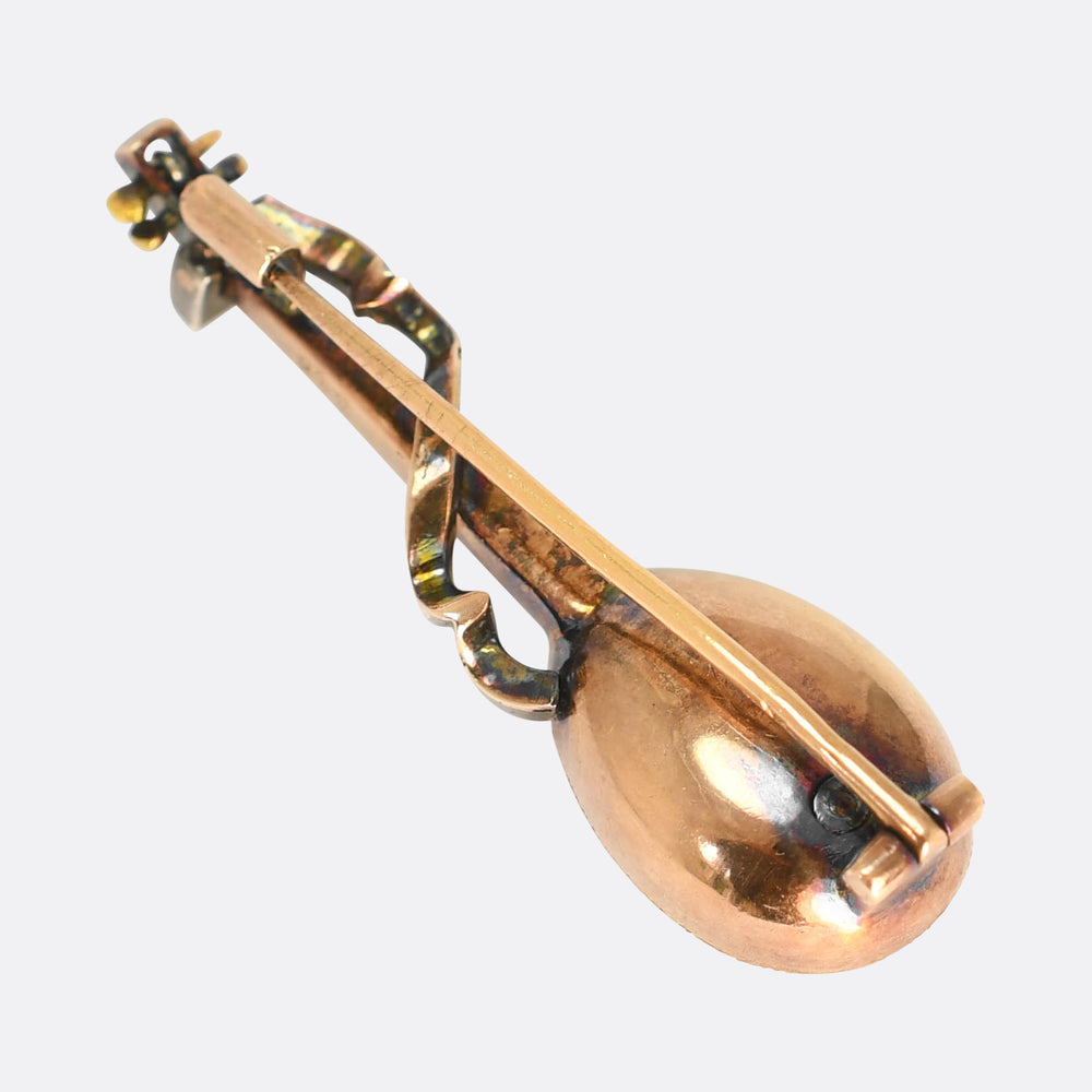 Victorian Rose Cut Diamond Mandolin Pendant Brooch
