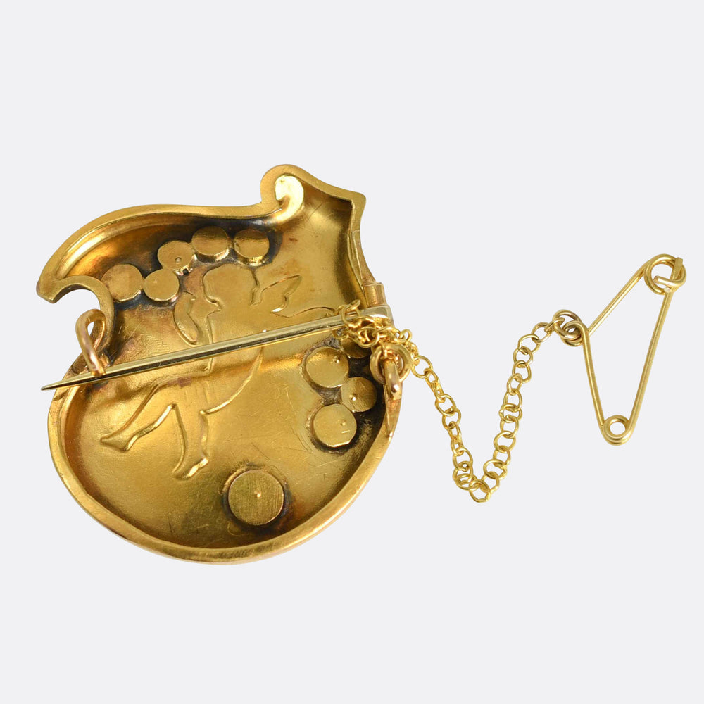 Victorian Rose Cut Diamond & Enamel Cherub Brooch