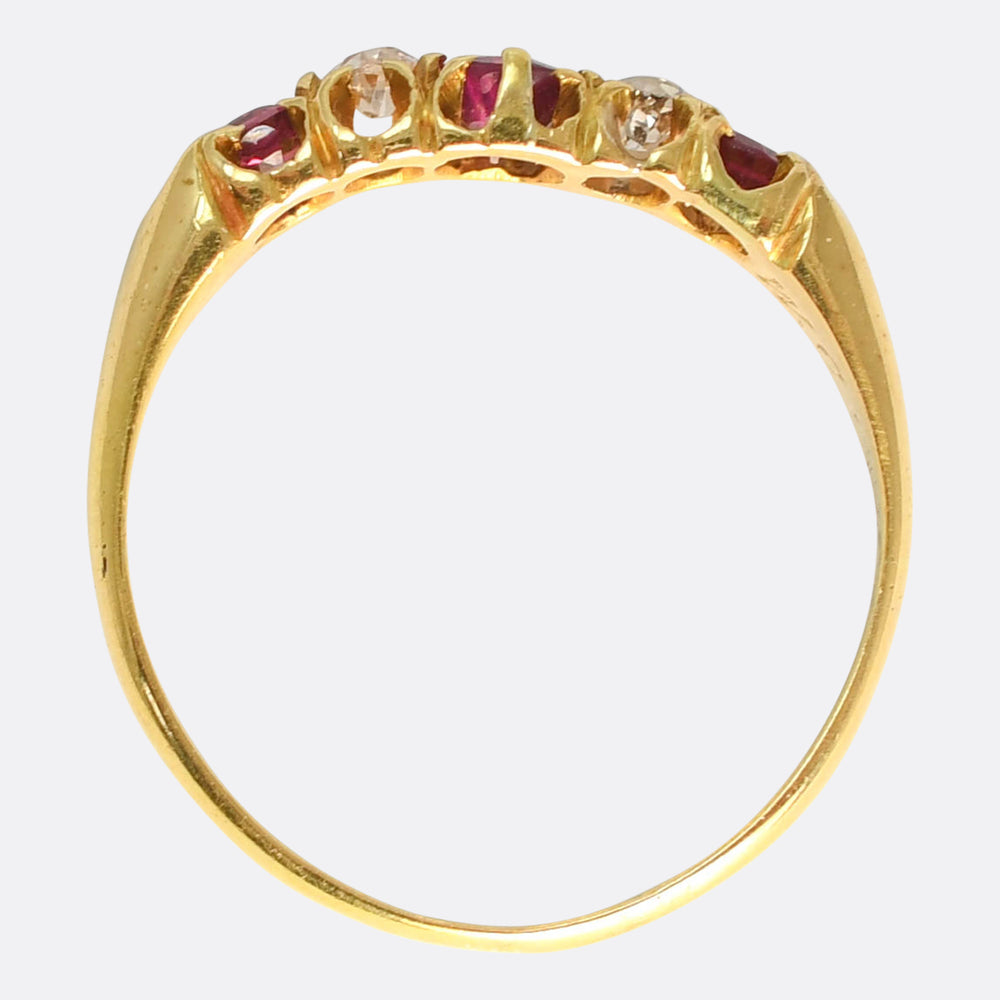 Victorian Ruby & Diamond 5-Stone Boat Ring