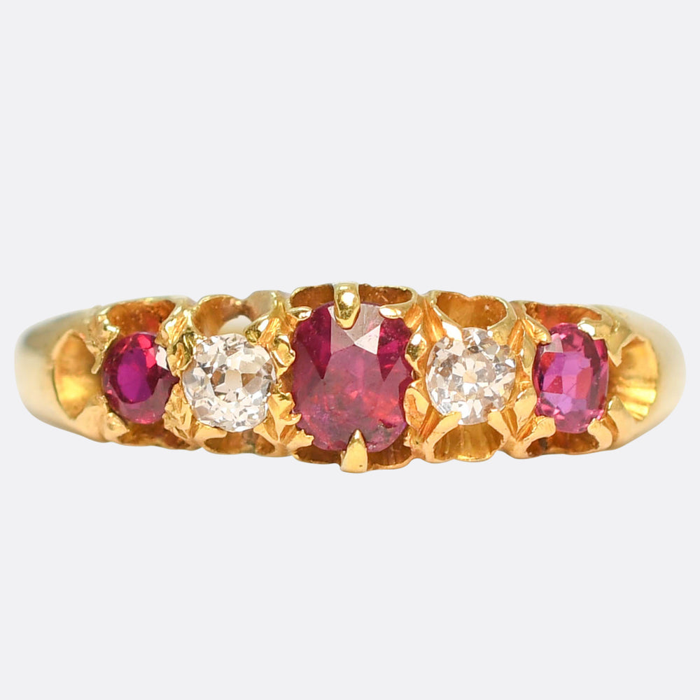 Victorian Ruby & Diamond 5-Stone Boat Ring