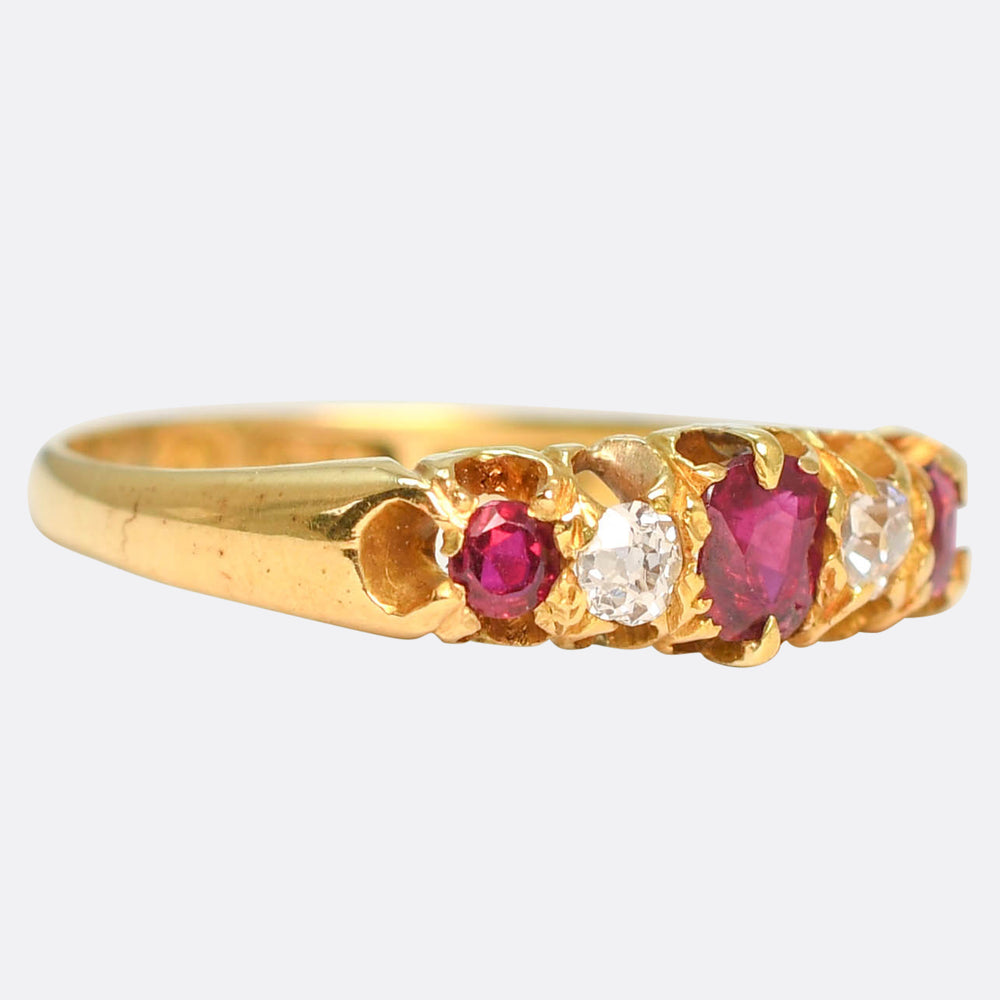 Victorian Ruby & Diamond 5-Stone Boat Ring