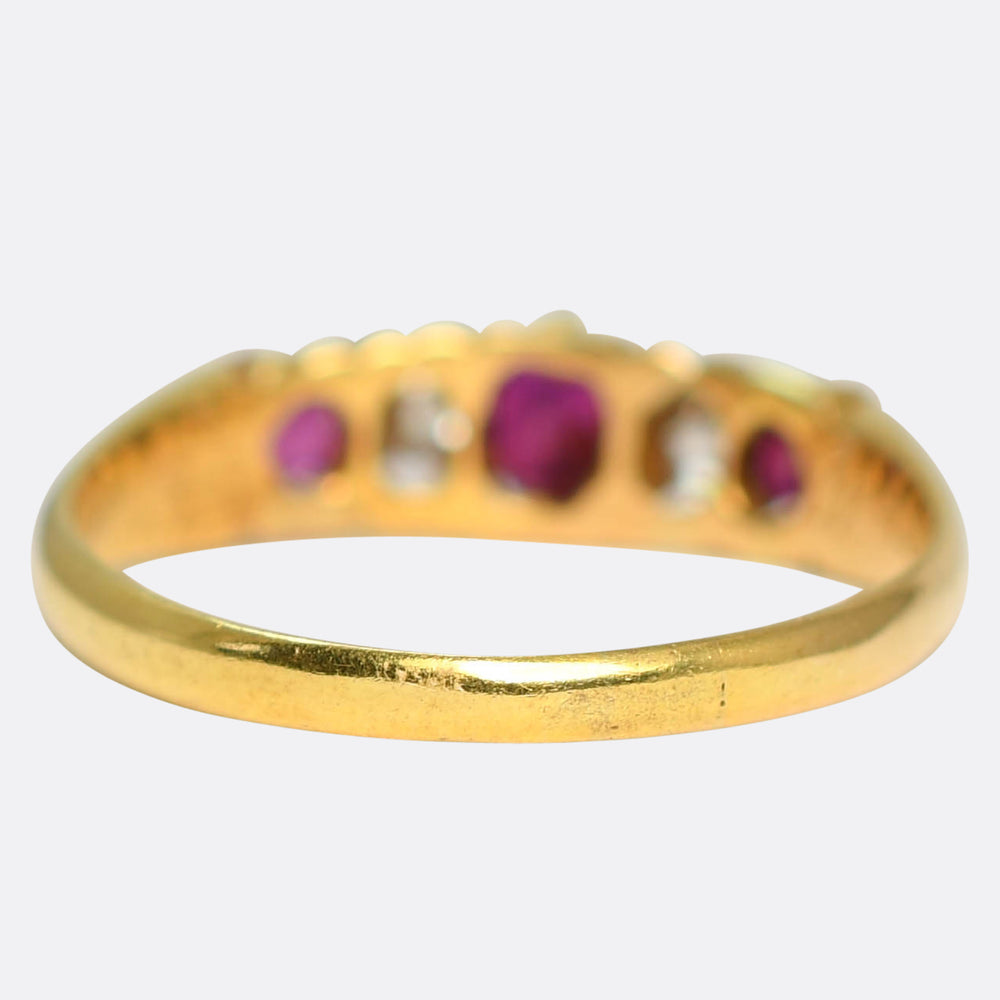 Victorian Ruby & Diamond 5-Stone Boat Ring