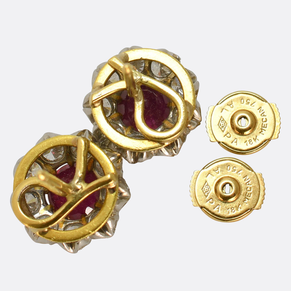 Victorian Ruby & Diamond Flower Cluster Earrings by Asprey London