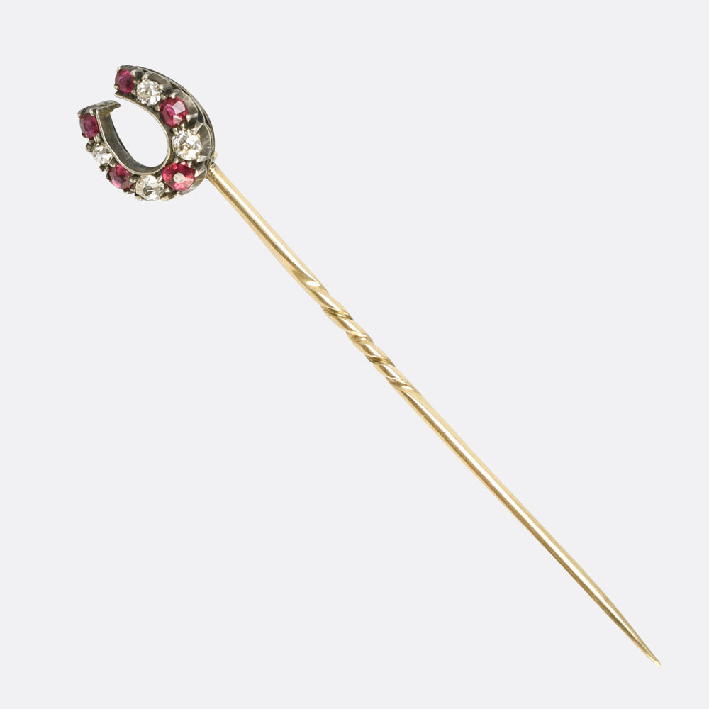 Victorian Ruby & Diamond Lucky Horseshoe Stickpin