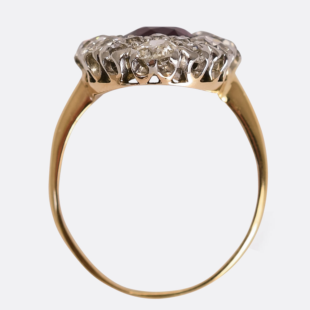 Victorian Ruby & Diamond Oval Cluster Ring