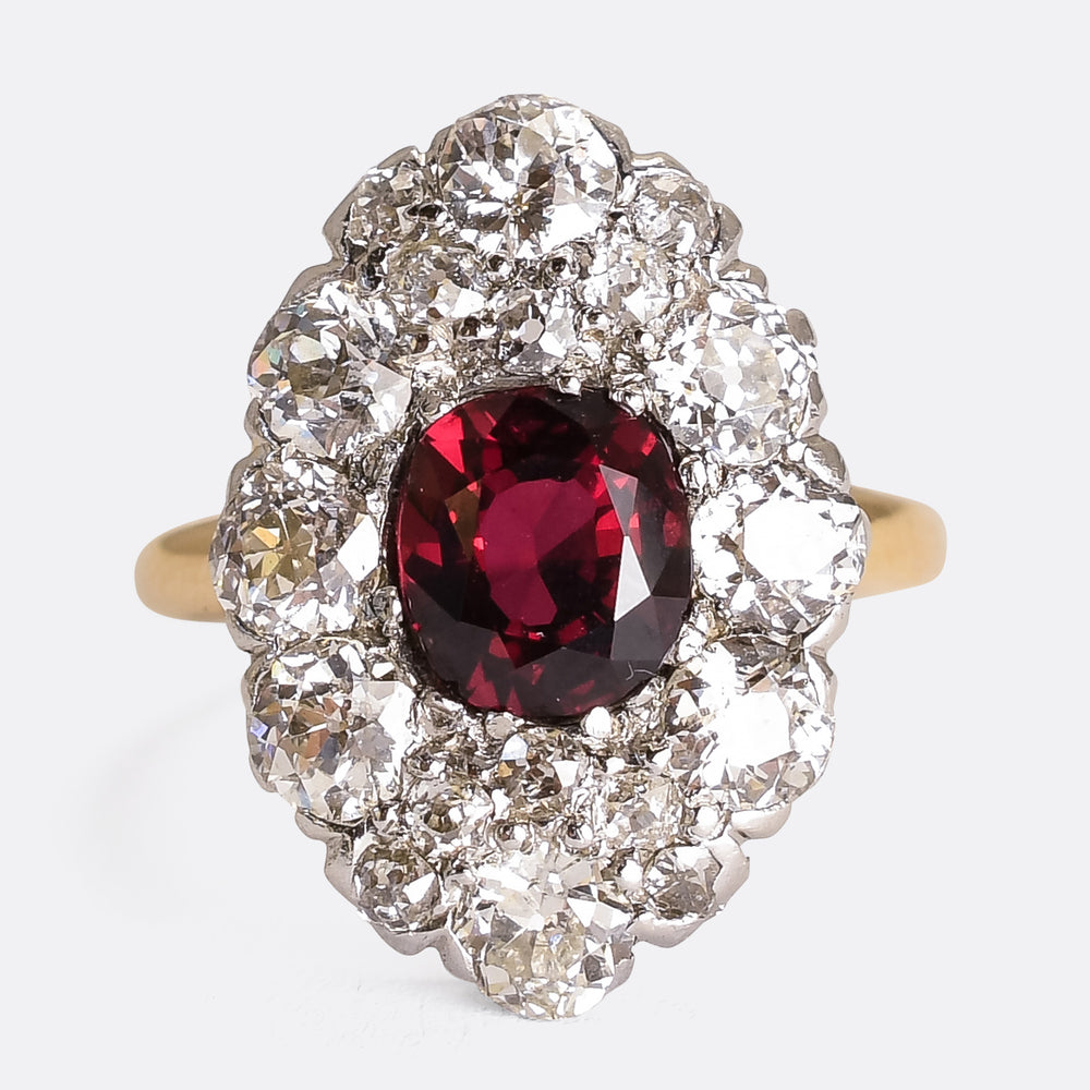 Victorian Ruby & Diamond Oval Cluster Ring