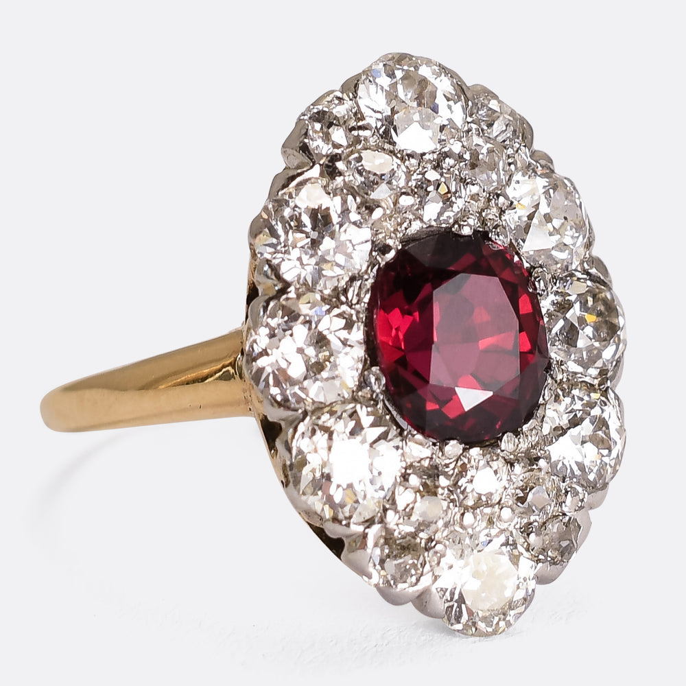 Victorian Ruby & Diamond Oval Cluster Ring