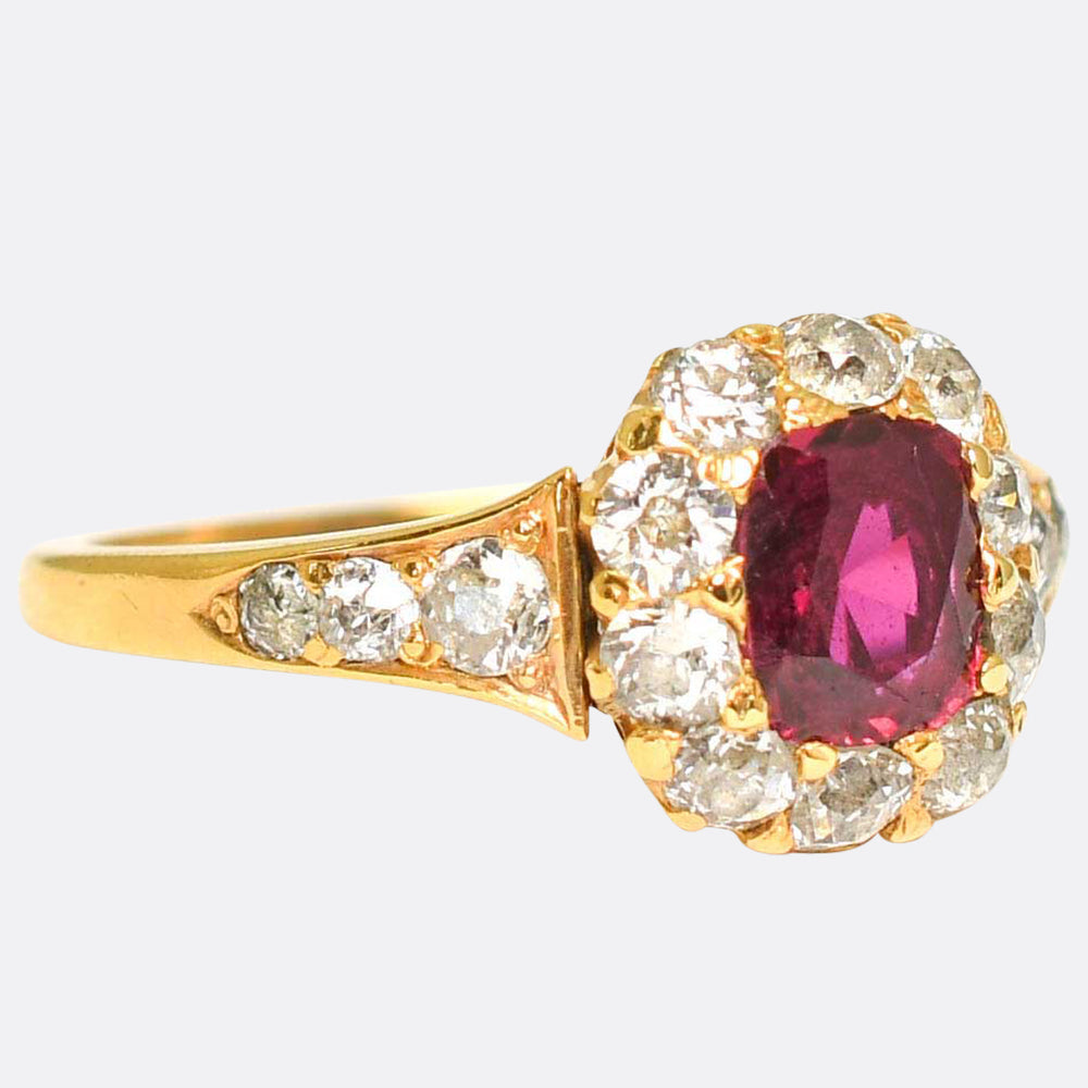Victorian Ruby & Old Cut Diamond Cluster Ring