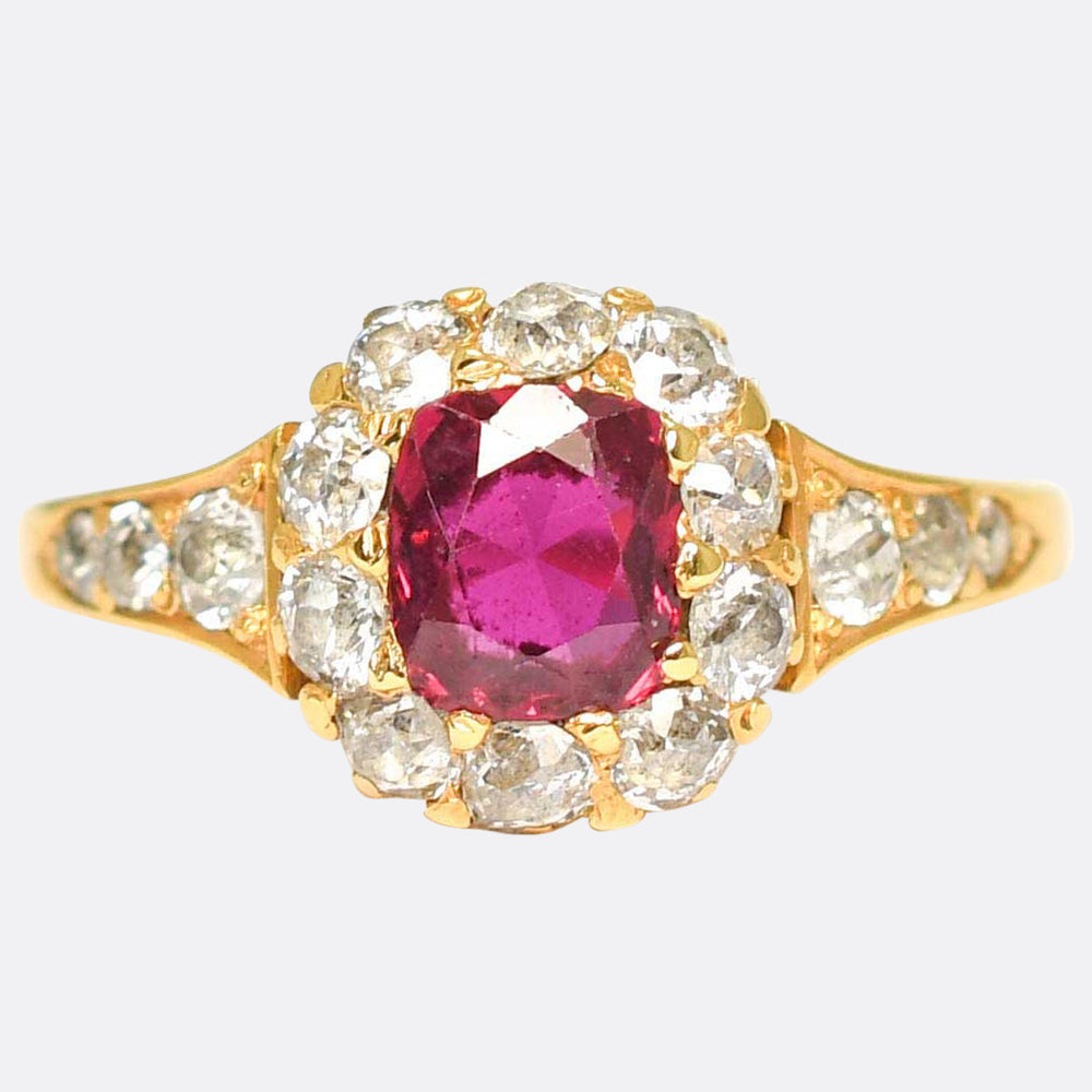 Victorian Ruby & Old Cut Diamond Cluster Ring