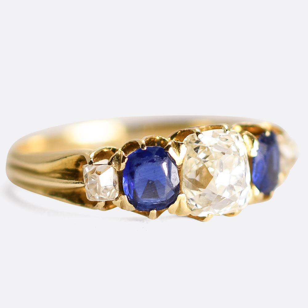 Victorian Sapphire & Diamond 5-Stone Half Hoop Ring