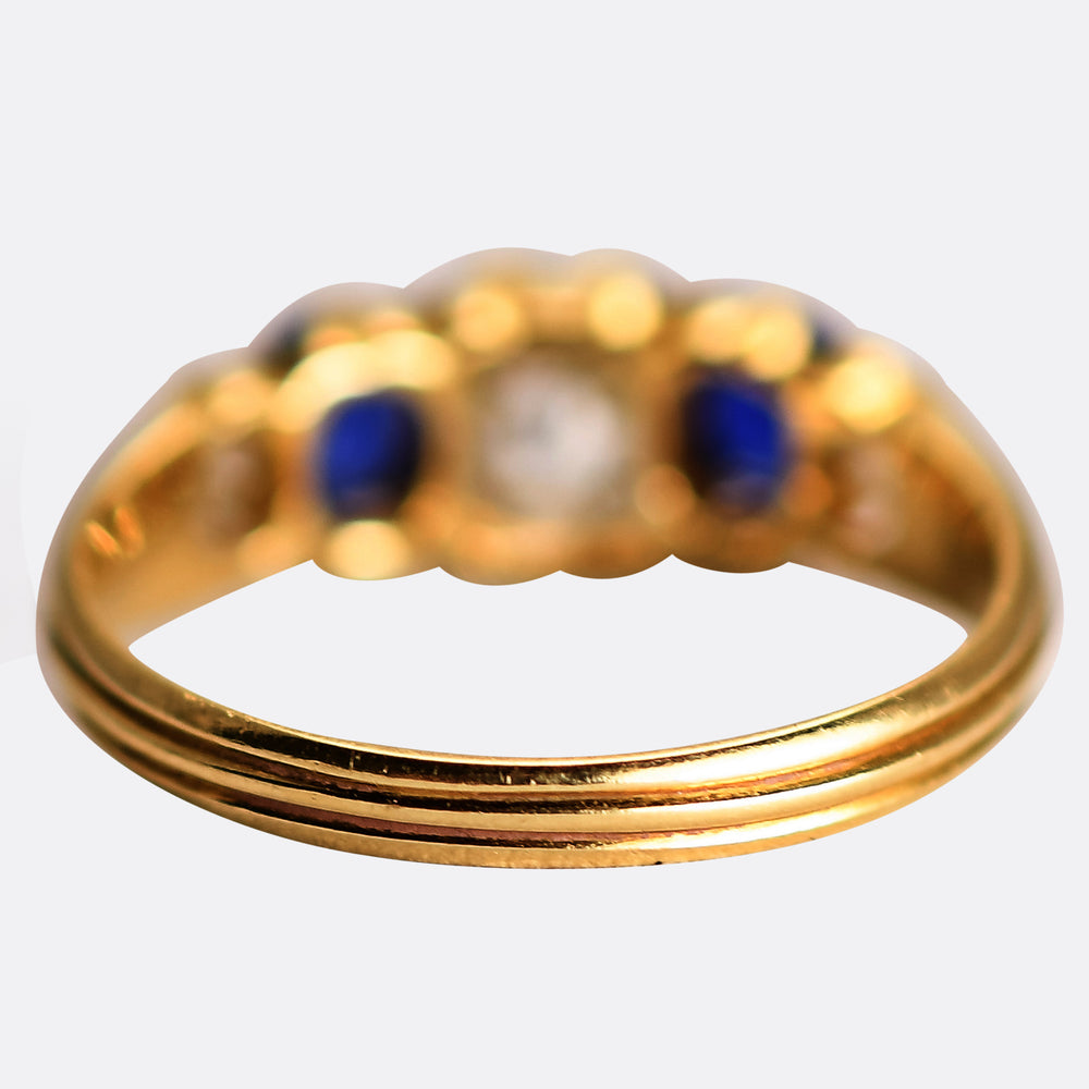 Victorian Sapphire & Diamond 5-Stone Half Hoop Ring