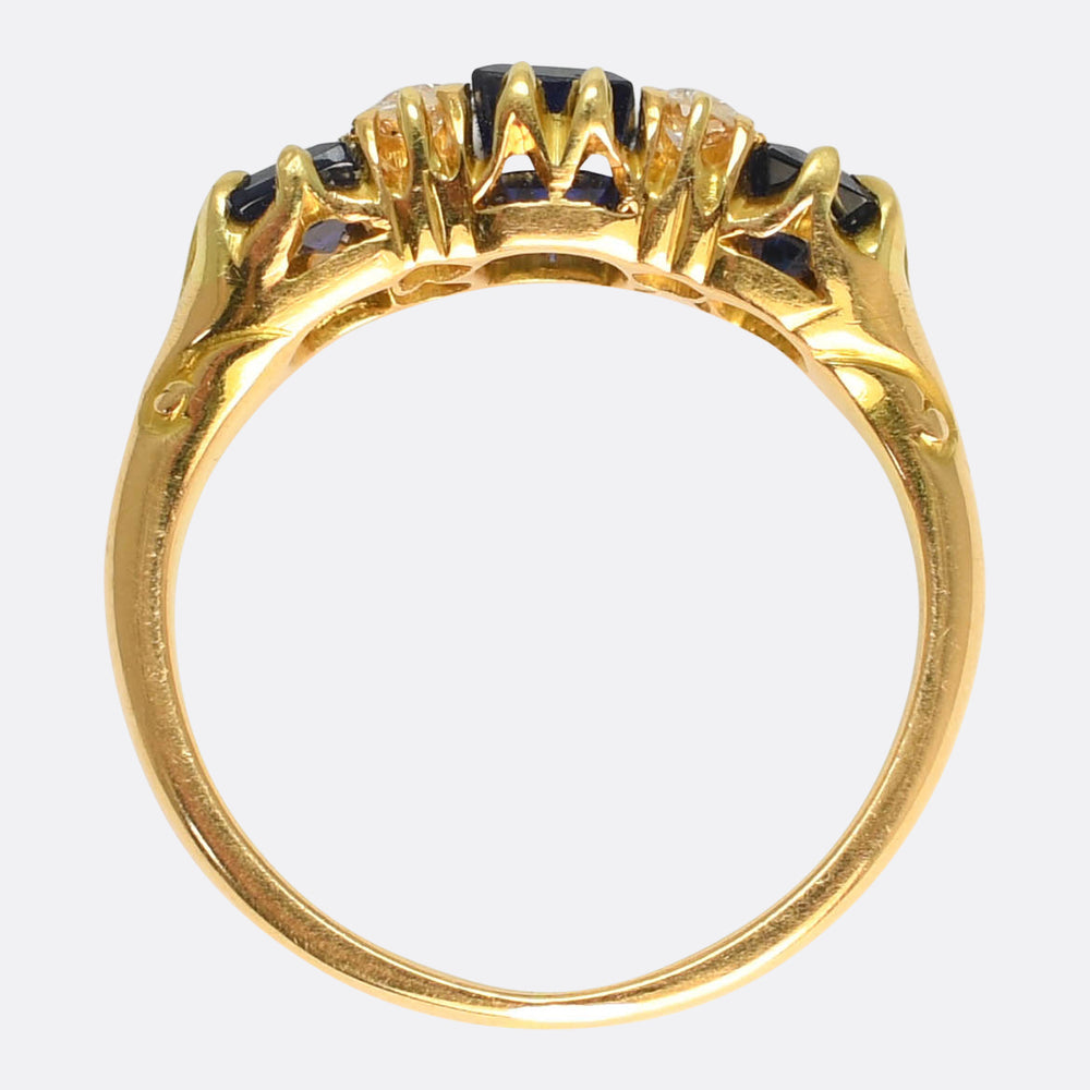 Victorian Sapphire & Diamond Carved Half Hoop Ring