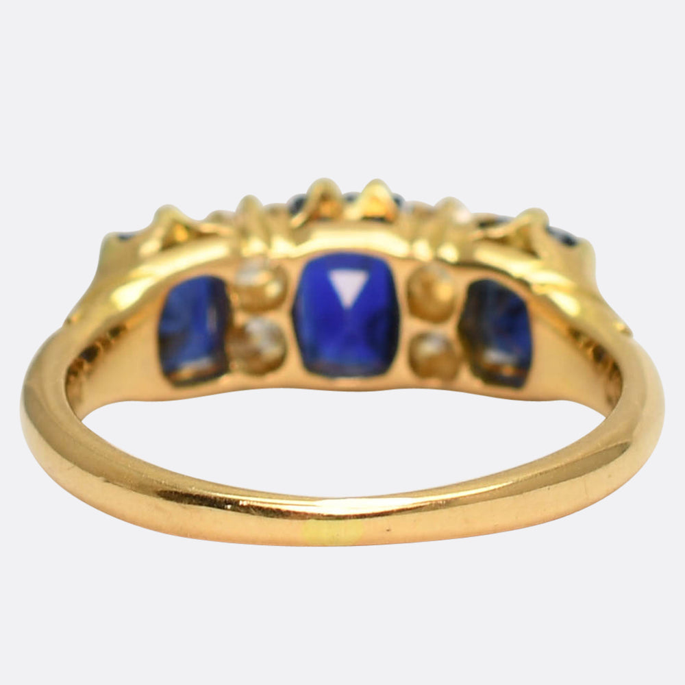 Victorian Sapphire & Diamond Carved Half Hoop Ring