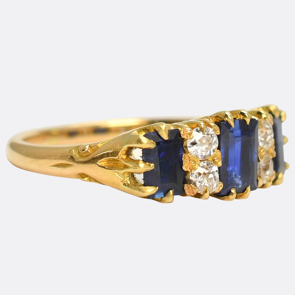 Victorian Sapphire & Diamond Carved Half Hoop Ring