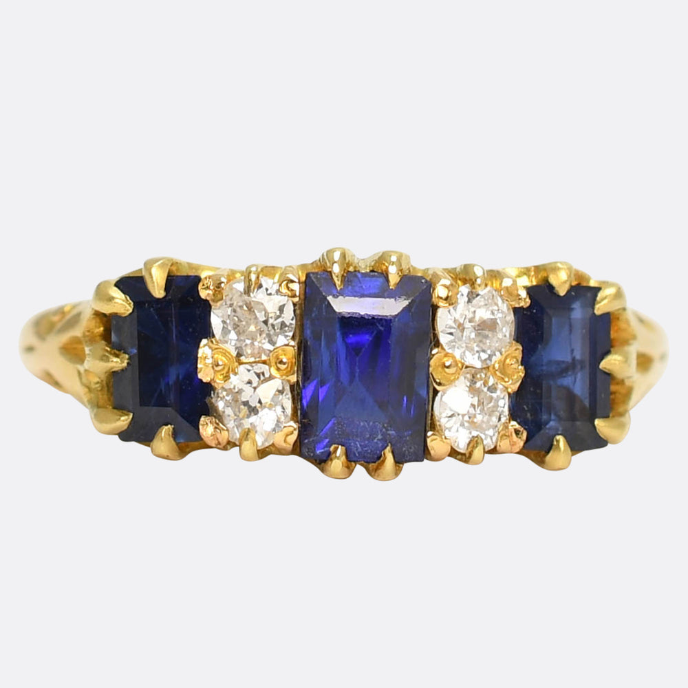 Victorian Sapphire & Diamond Carved Half Hoop Ring