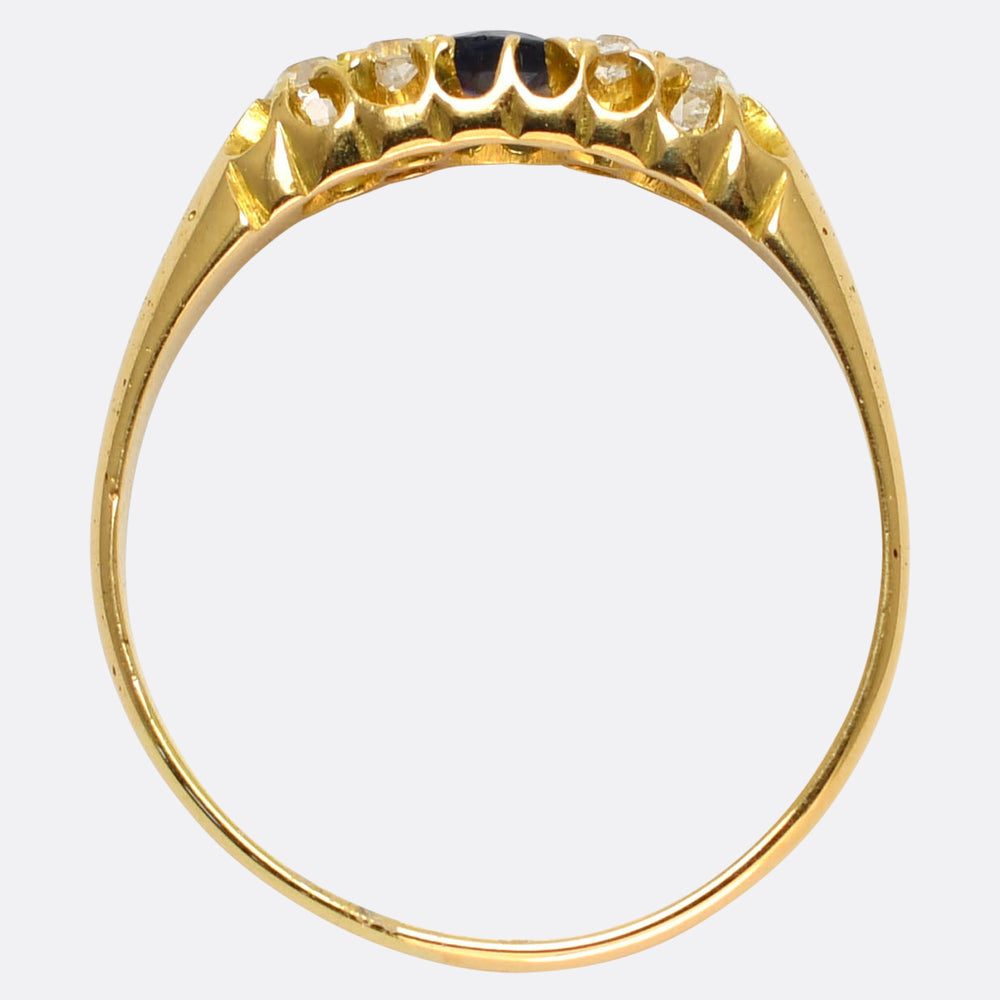 Victorian Sapphire & Diamond Cluster Boat Ring