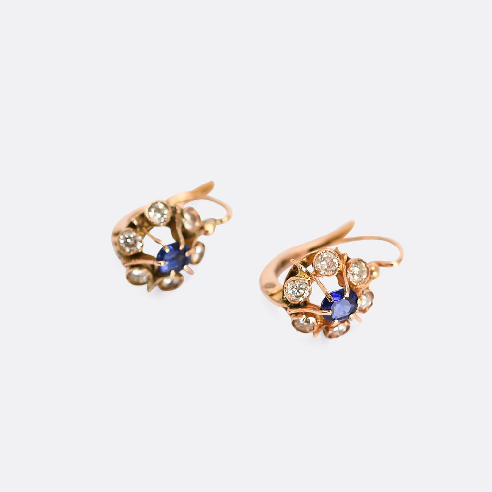 Victorian Sapphire & Diamond Cluster Earrings