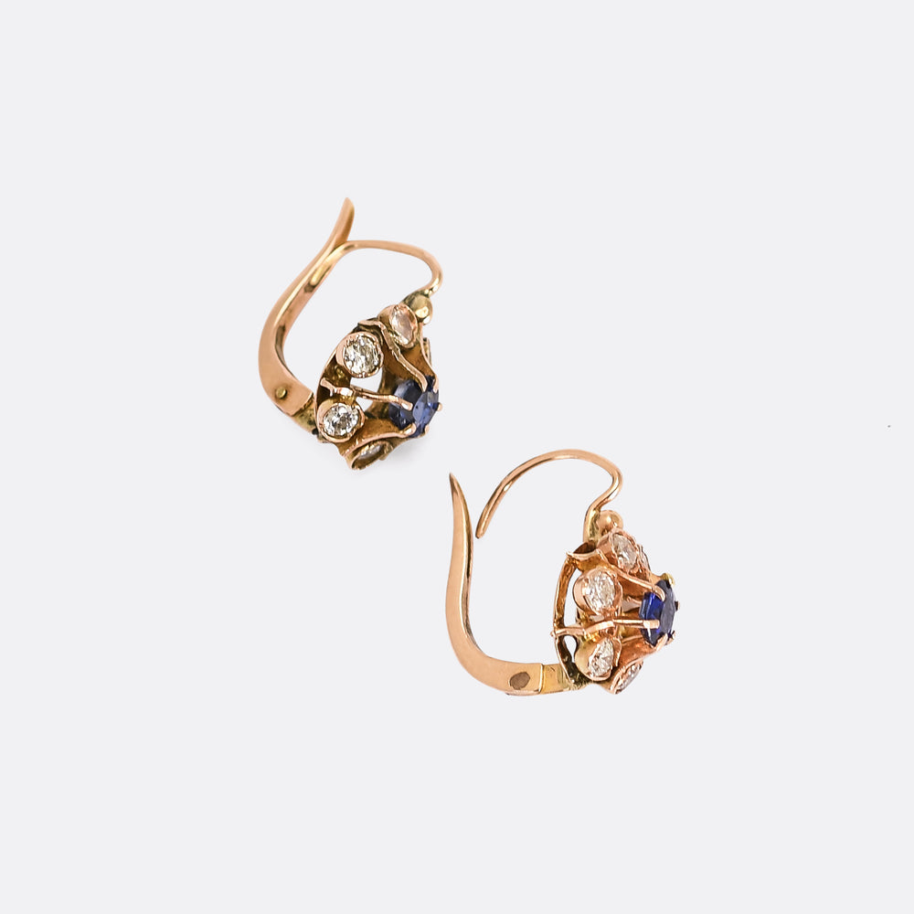 Victorian Sapphire & Diamond Cluster Earrings