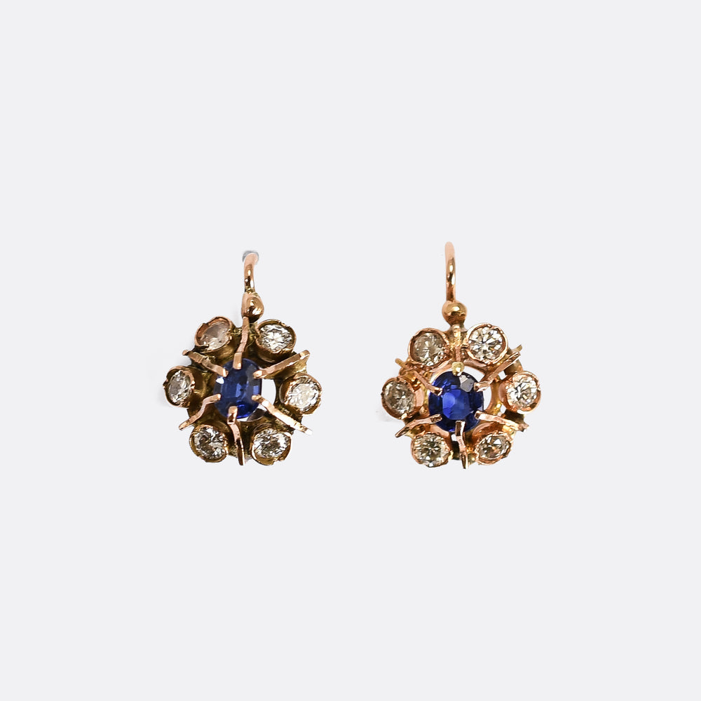 Victorian Sapphire & Diamond Cluster Earrings