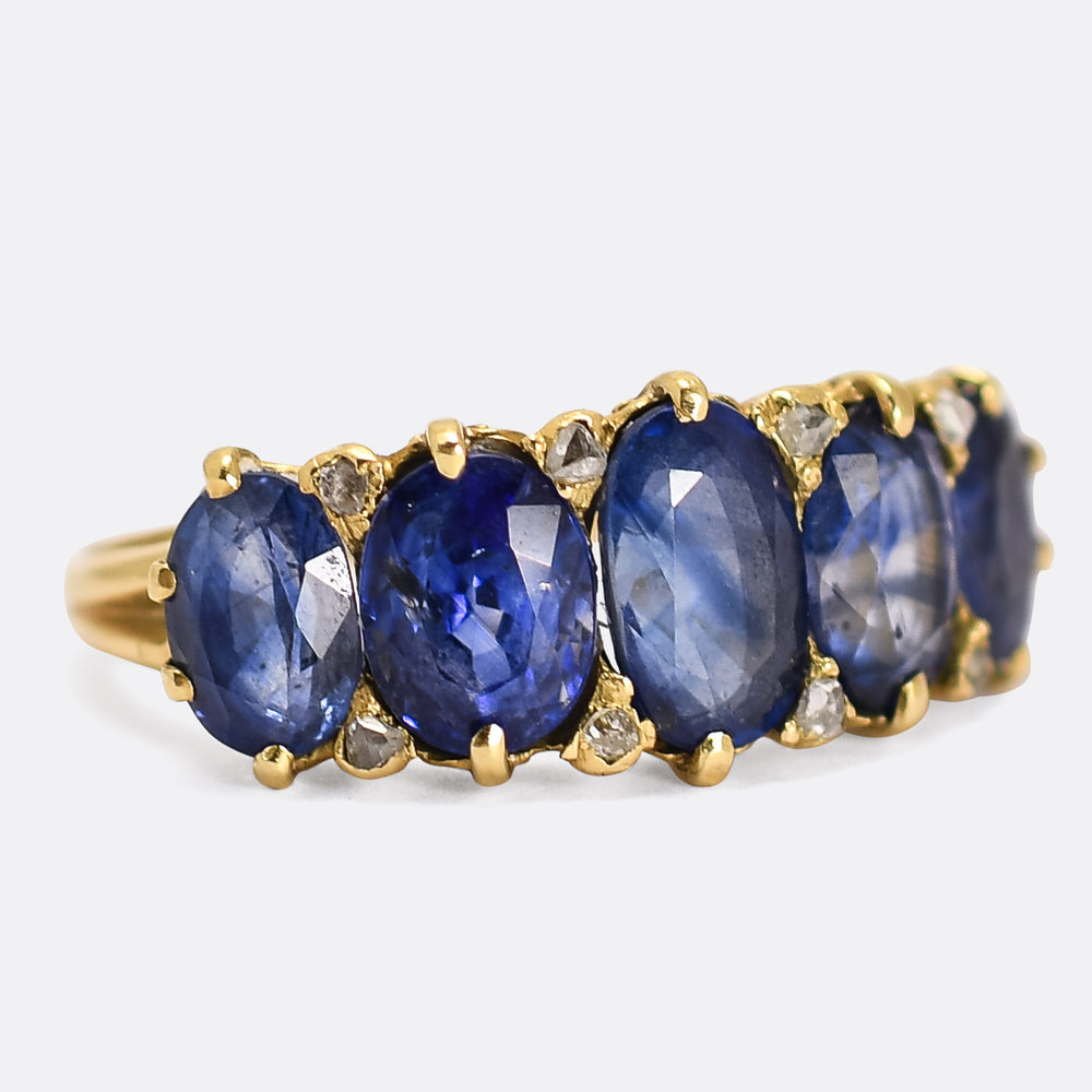 Victorian Sapphire & Diamond Half Hoop Ring