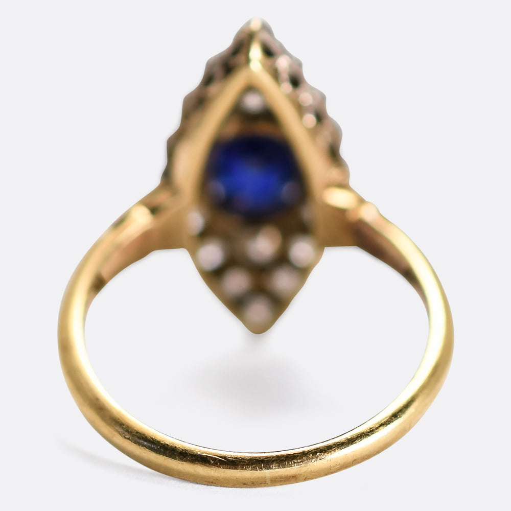 Victorian Sapphire & Diamond Navette Cluster Ring