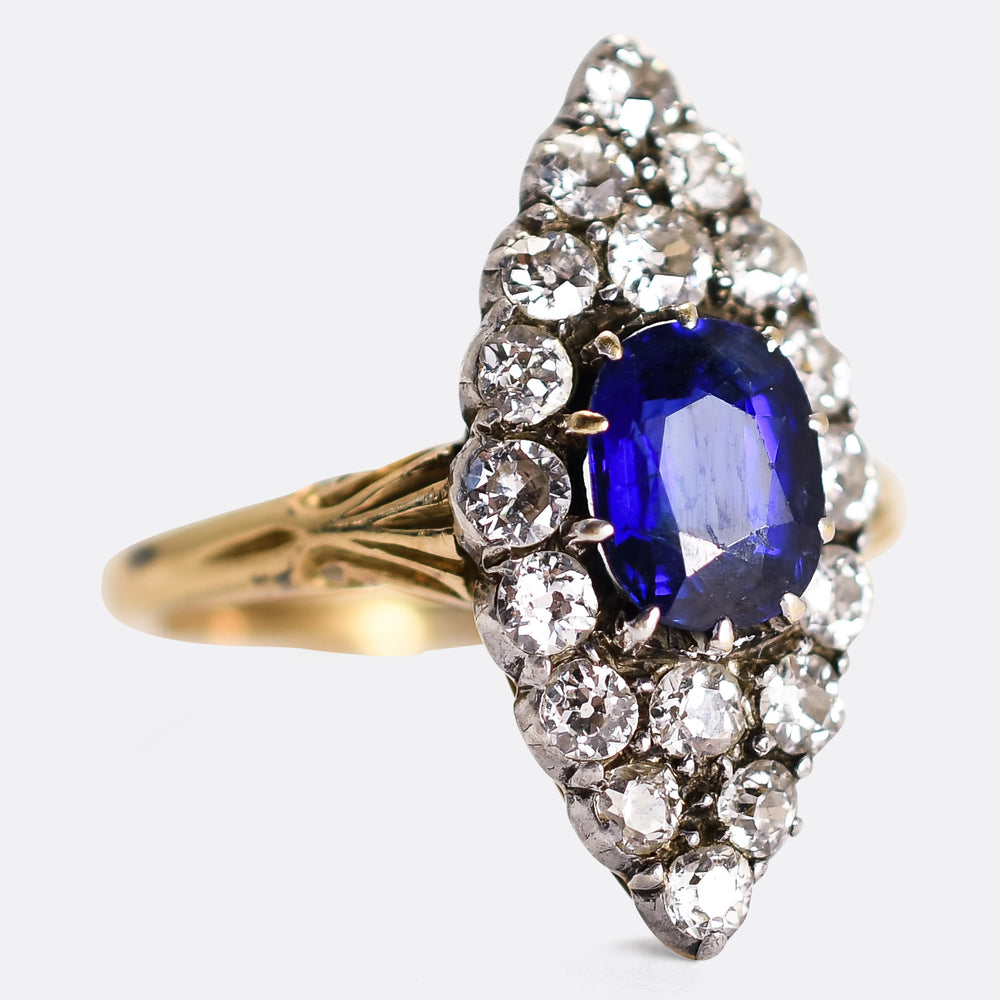 Victorian Sapphire & Diamond Navette Cluster Ring