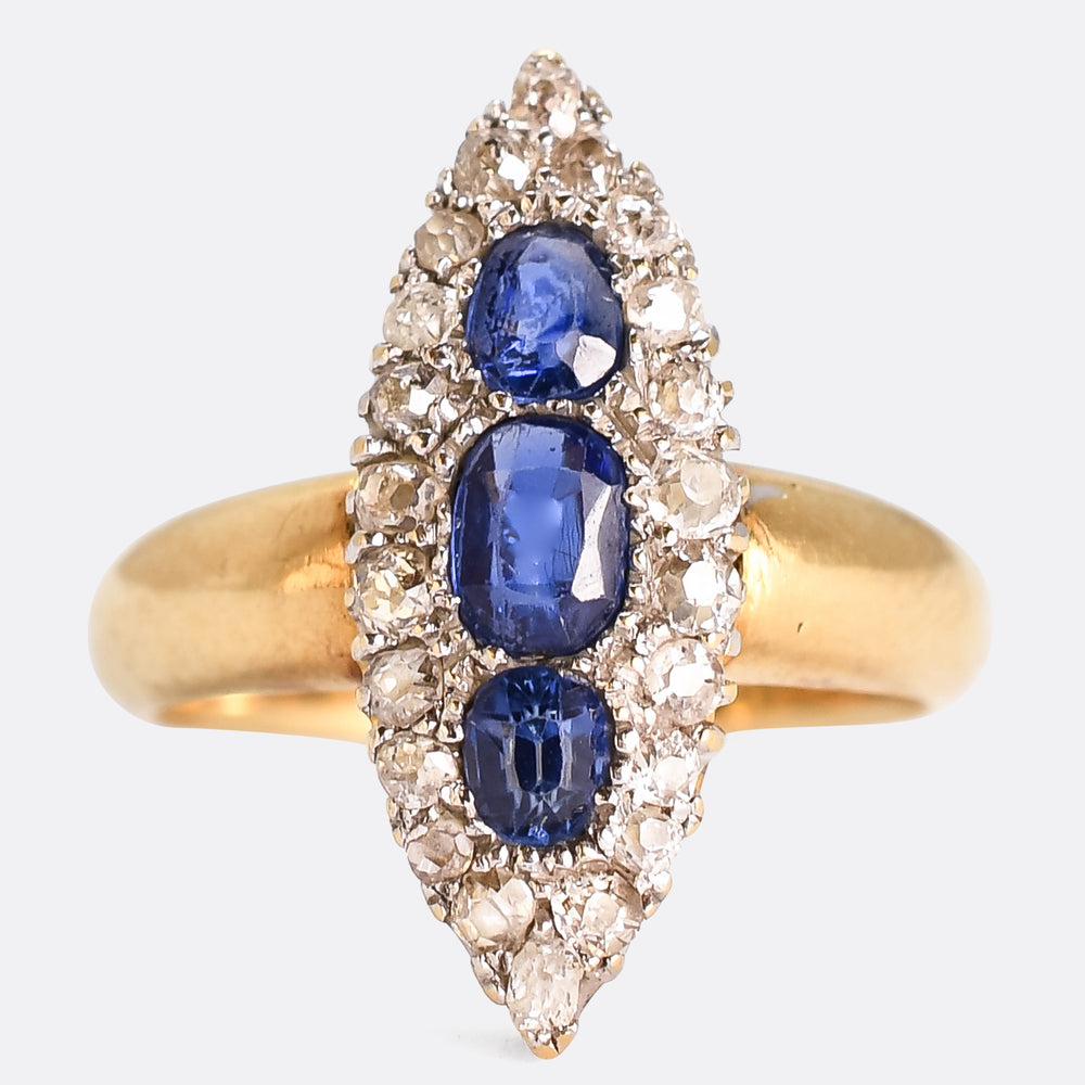 Victorian Sapphire & Diamond Navette Cluster Ring