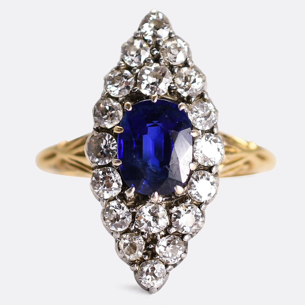 Victorian Sapphire & Diamond Navette Cluster Ring