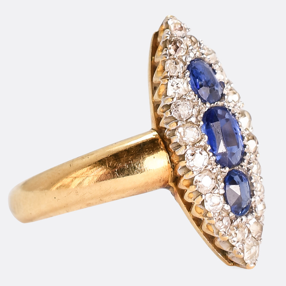 Victorian Sapphire & Diamond Navette Cluster Ring