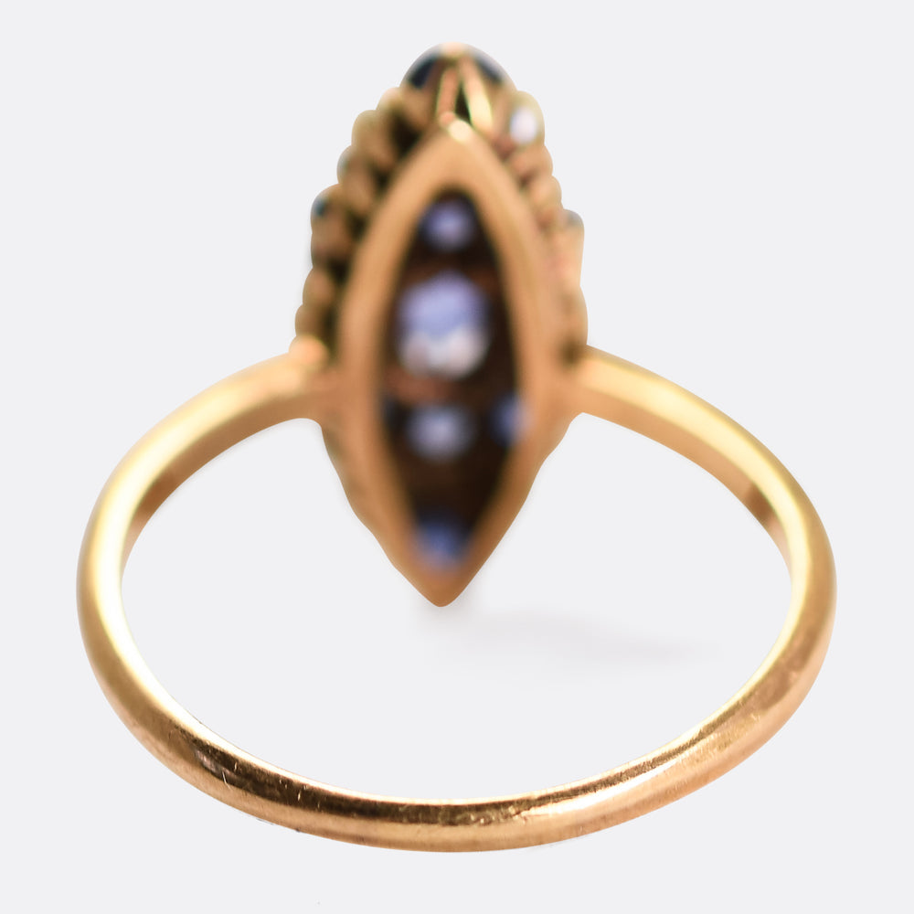 Victorian Sapphire & Pearl Navette Ring
