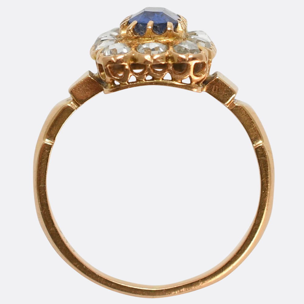 Victorian Sapphire & Rose Cut Diamond Cluster Ring