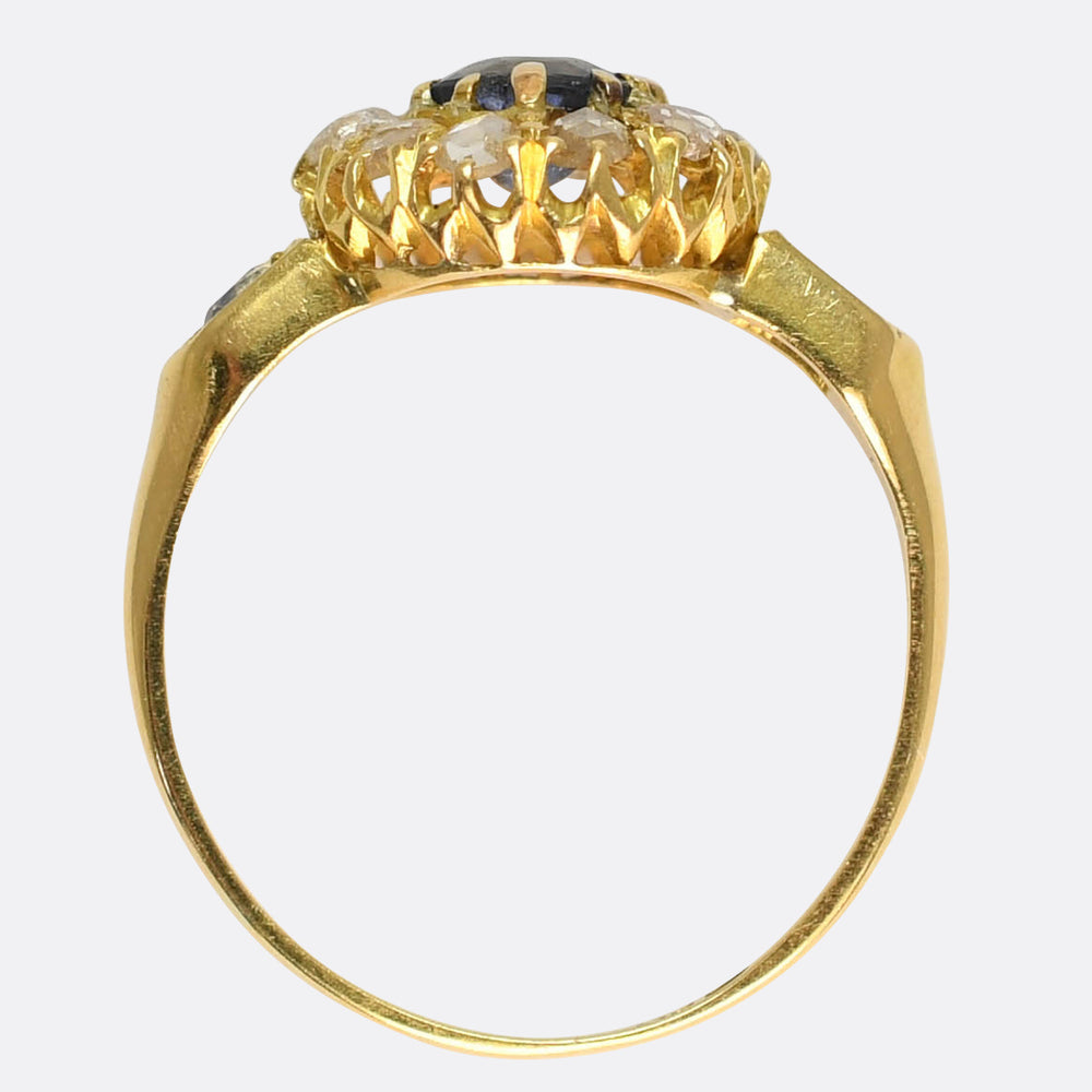 Victorian Sapphire & Rose Cut Diamond Cluster Ring