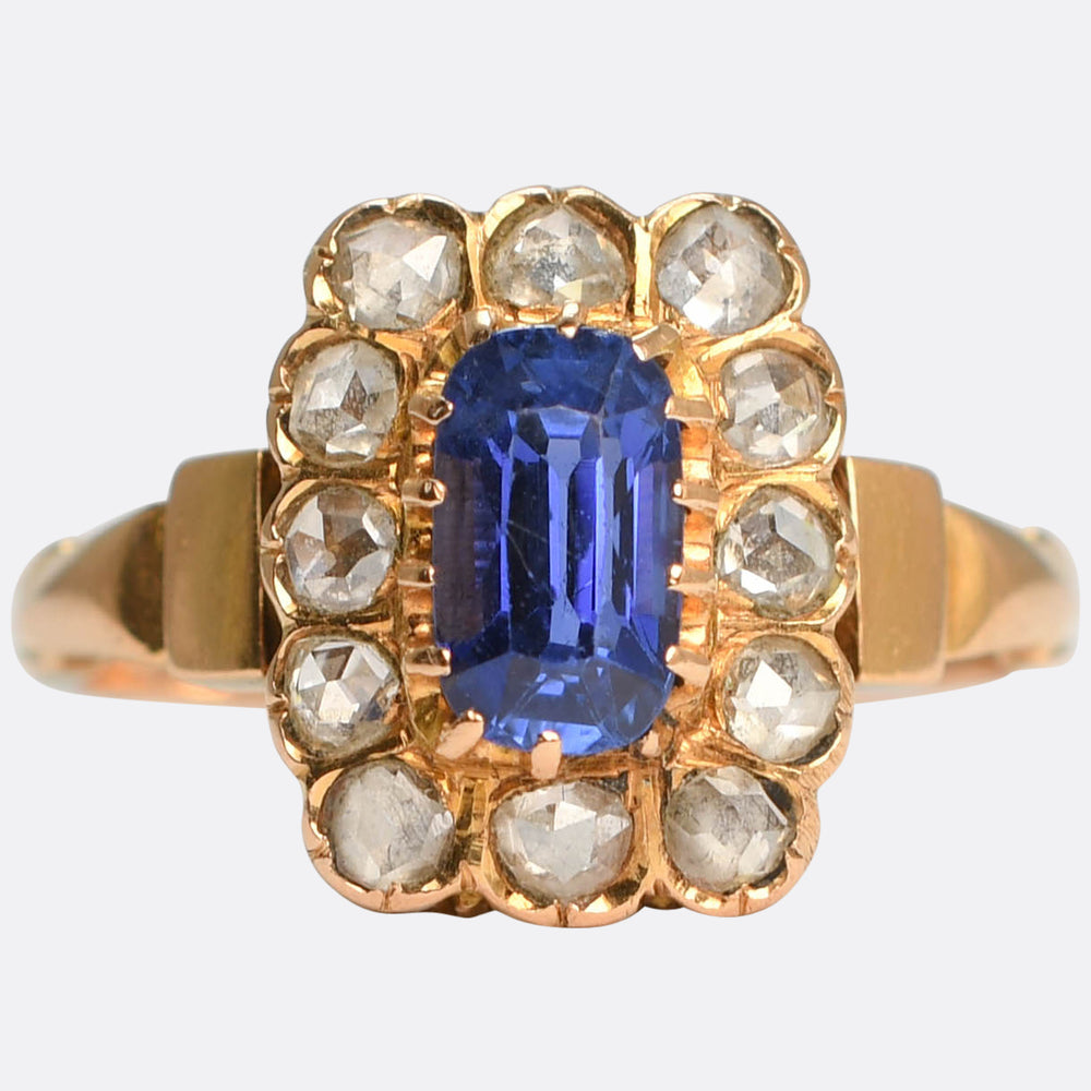 Victorian Sapphire & Rose Cut Diamond Cluster Ring
