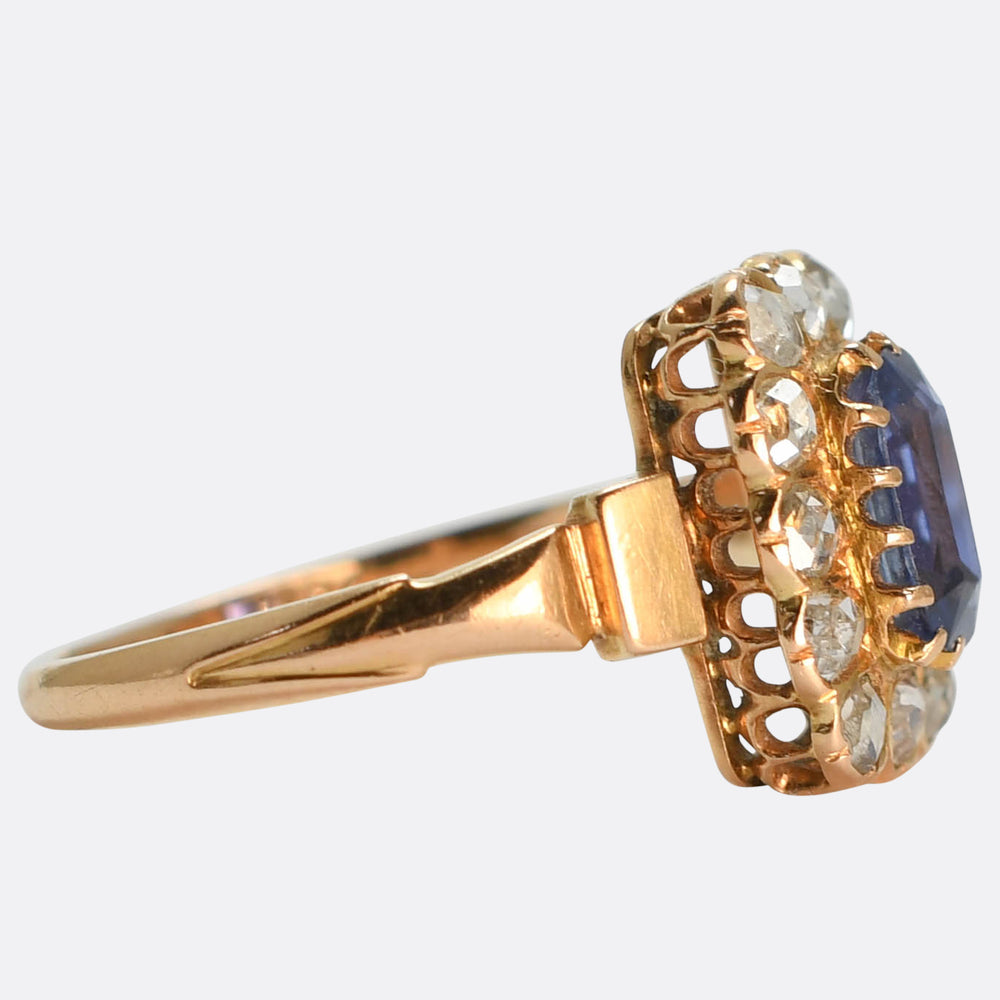 Victorian Sapphire & Rose Cut Diamond Cluster Ring