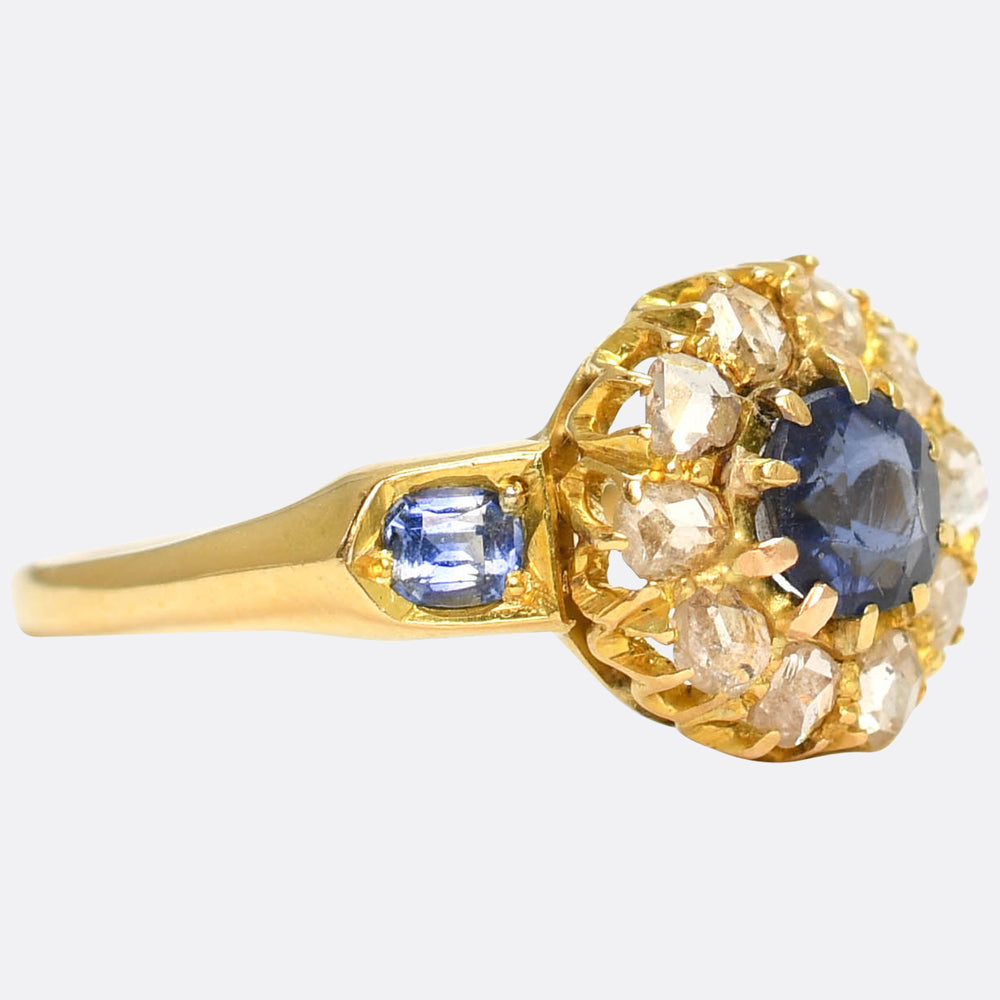 Victorian Sapphire & Rose Cut Diamond Cluster Ring