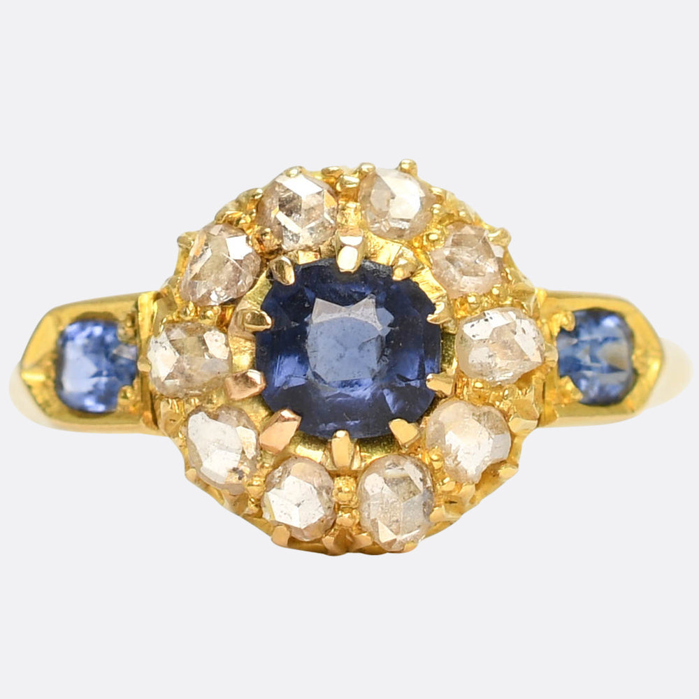 Victorian Sapphire & Rose Cut Diamond Cluster Ring