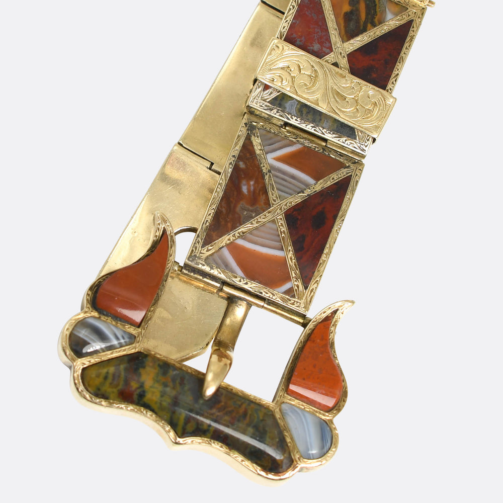 Victorian Scottish Agate Buckle Panel Bracelet