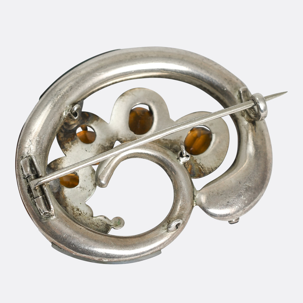 Victorian Scottish Agate & Citrine Snake Brooch