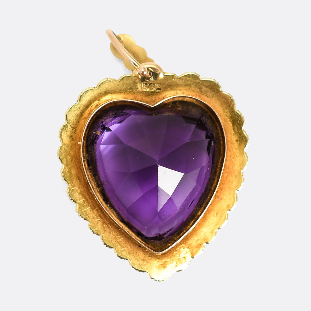Victorian Siberian Amethyst & Pearl Heart Pendant