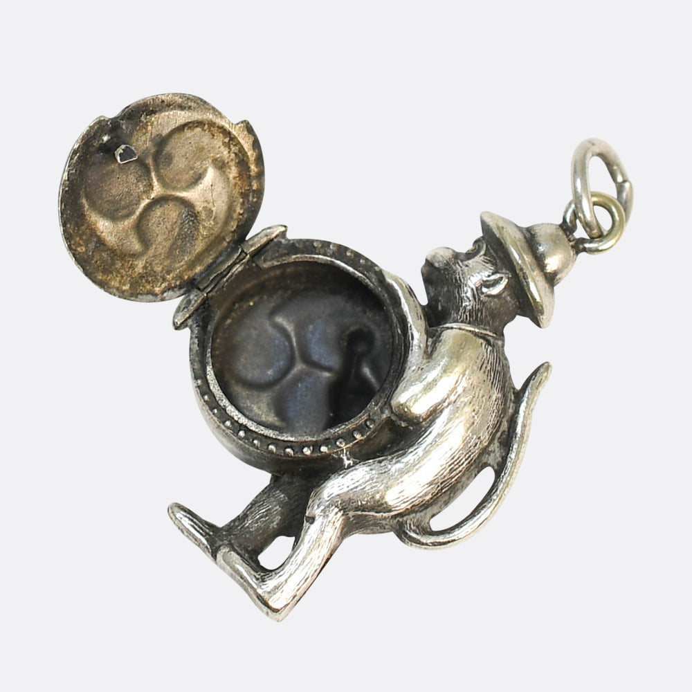 Victorian Silver Drumming Monkey Locket Charm