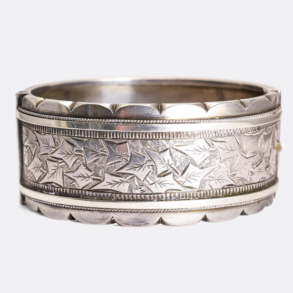 Victorian Silver Ivy Leaf Cuff Bangle