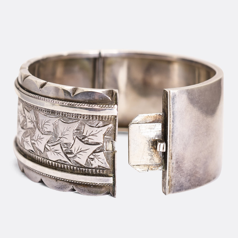 Victorian Silver Ivy Leaf Cuff Bangle