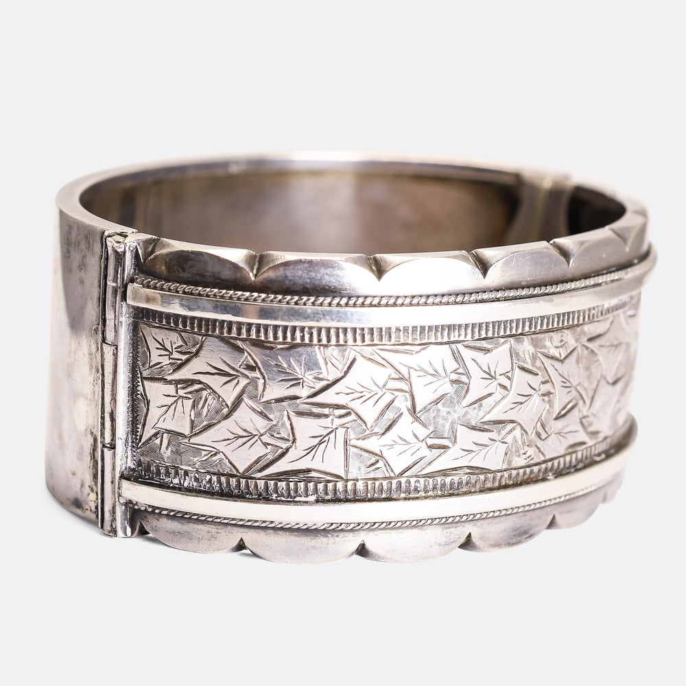 Victorian Silver Ivy Leaf Cuff Bangle