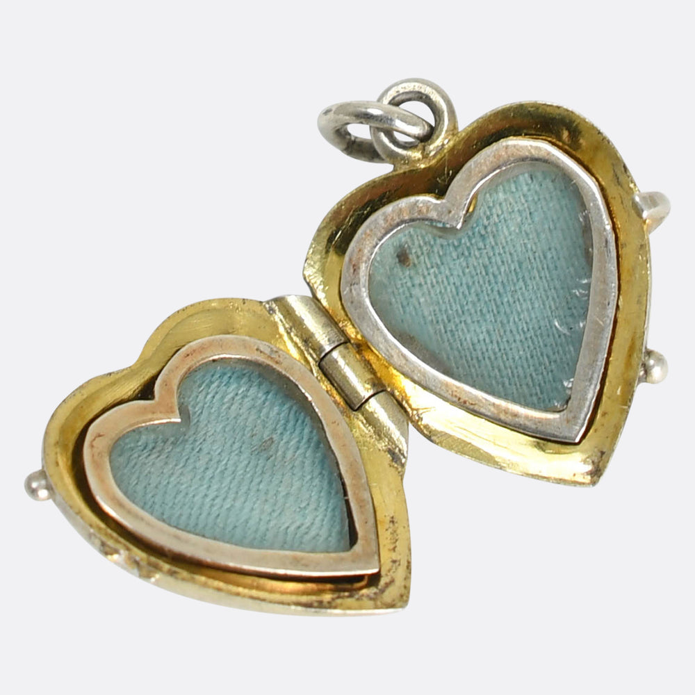 Victorian Silver Lucky Enamel Clover Heart Charm