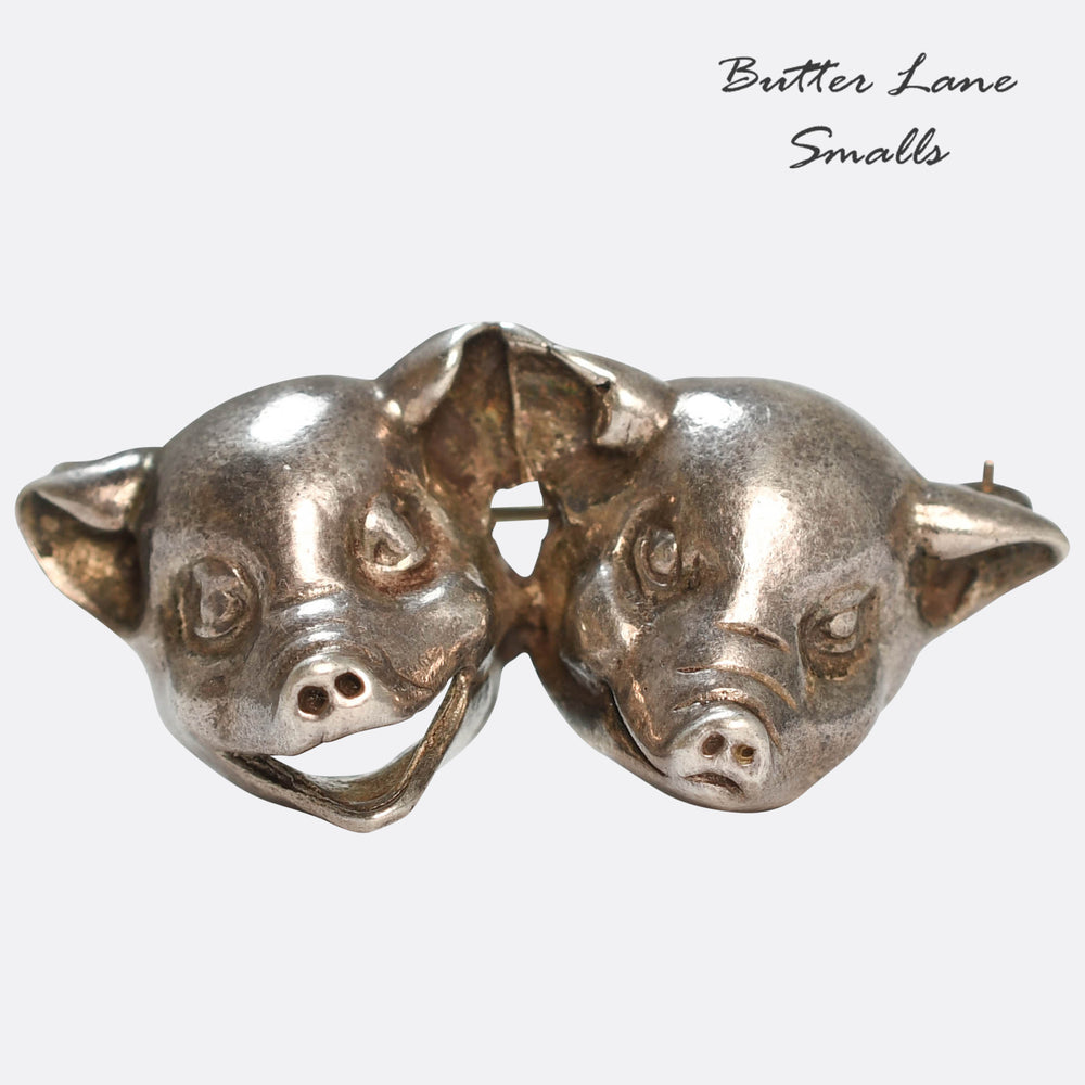 Victorian Silver Two Little Piggies Brooch