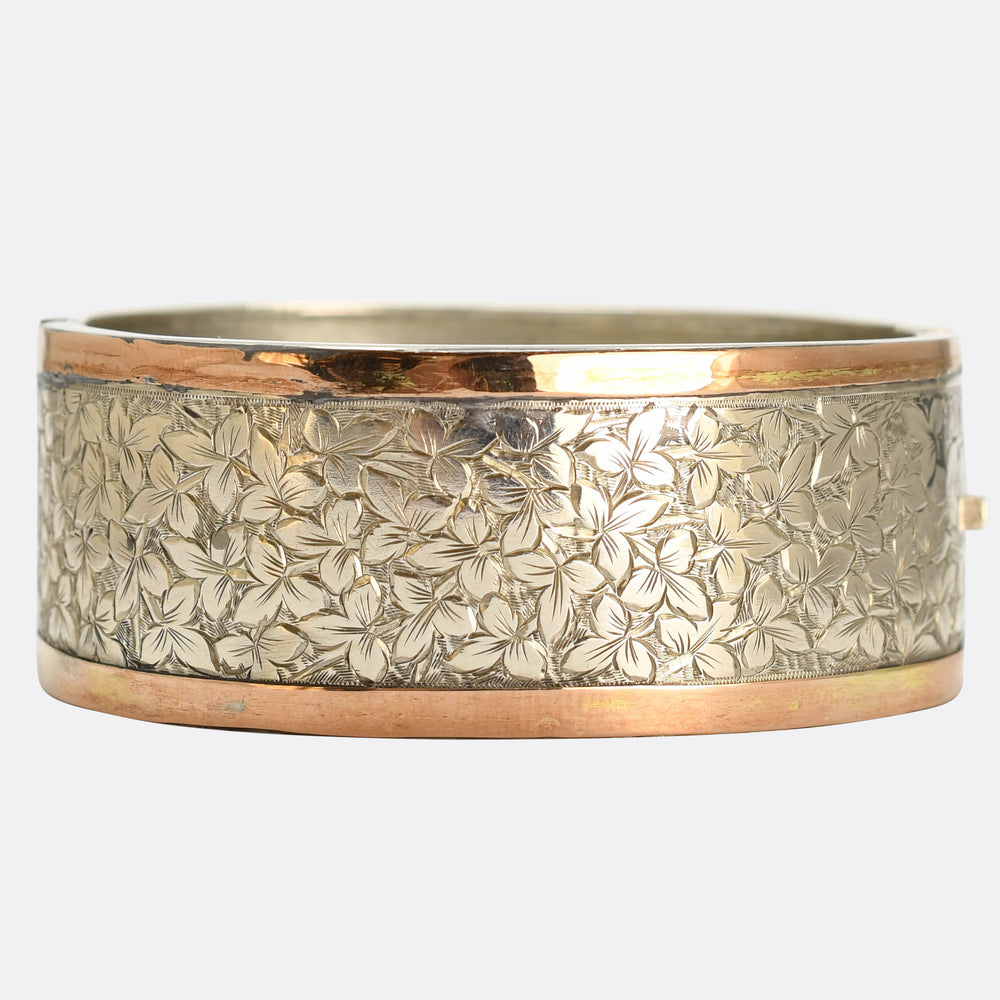 Victorian Silver & Rose Gold Ivy Leaf Cuff Bangle