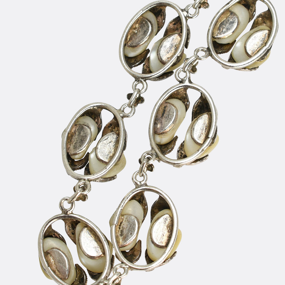 Victorian Teeth & Marcasite Silver Necklace